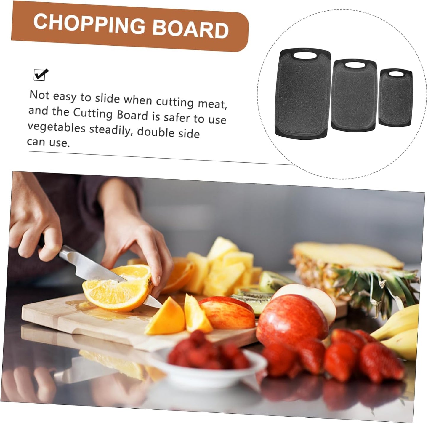 SOLUSTRE 3Pcs Hanging PP Cutting Board Set Non Slip Kitchen Chopping Mats for Food Preparation with Built Handle for Fruits Veggies present Occasion