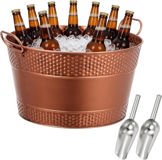 Galvanized Tub Ice Bucket, Retro Large Capacity Round Beverage Tub with Handles to Chill Drinks, Metal Galvanized Drink Buckets for Barbecue, Parties & Weddings
