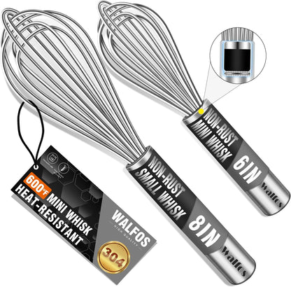Walfos Whisk,304 Stainless Steel whisk,No-Rust 7+9+11inch Whisks for cooking Nice for Blending,Whisking,Beating.Heat resistant 600°F Dishwasher Safe. Heavy duty kitchen whisk.SILVER
