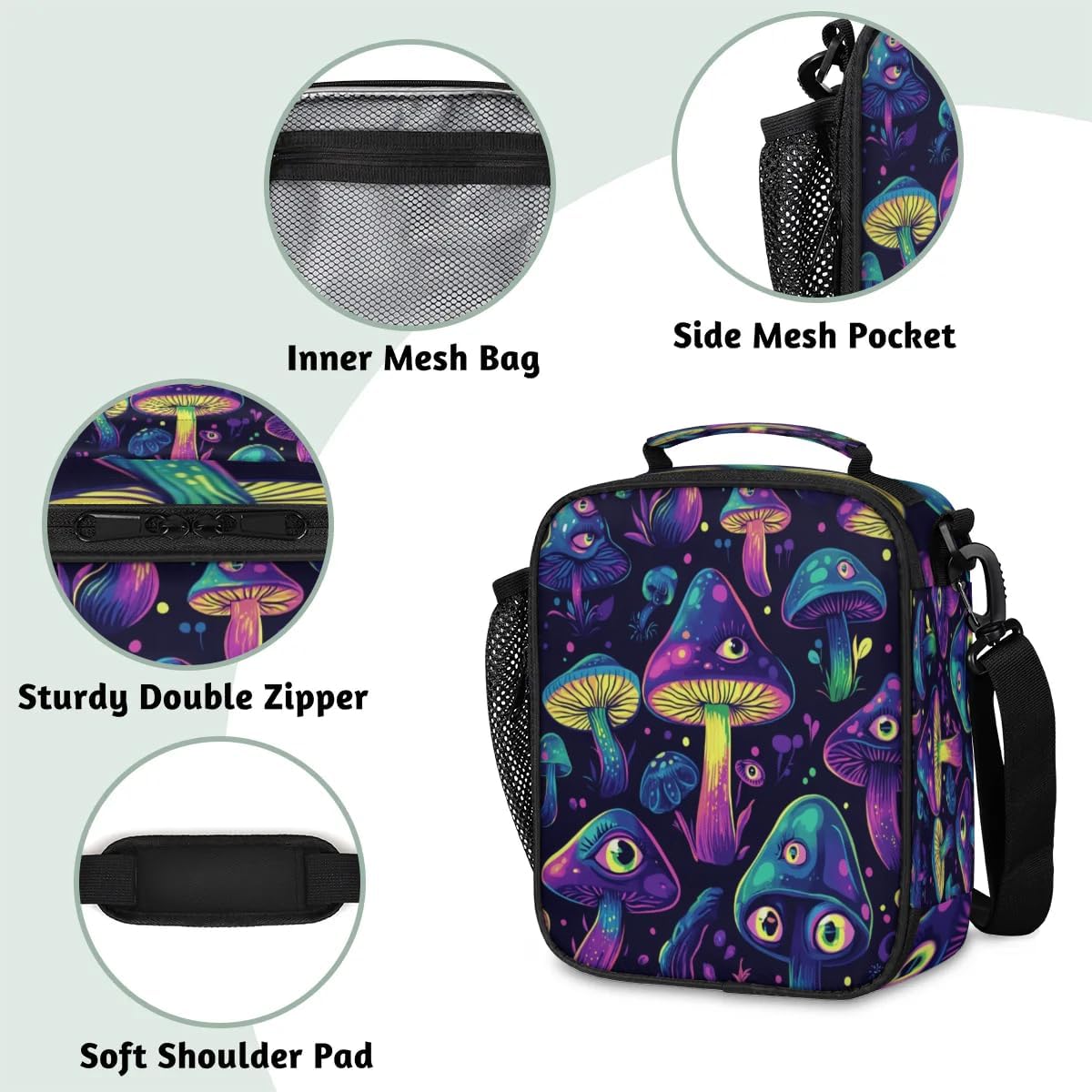 Insulated Lunch Box for Girls Kids Axolotl Lunch Bags Reusable Portable Lunchbox with Adjustable Shoulder Strap and Water Bottle Holder for Work School Travel