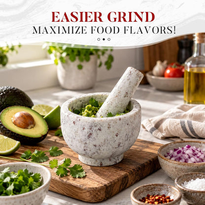 Koville Luxury Marble Mortar and Pestle Set, 7"-4cups Grinder Bowl for Guacamole, Salsa, Pill Crusher, Spice, Herb, Garlic, Nut, Heavy Duty Grinder for Kitchen