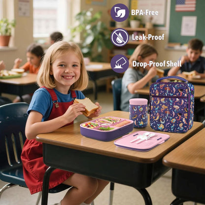 Kids Bento Lunch Box with Thermo Leak-Proof Snack Lunch Containers with Insulated Lunch Bag Utensils Set Back to School Supplies Gifts for Boys and Girls Toddlers Kindergarten Lunch Accessories Blue