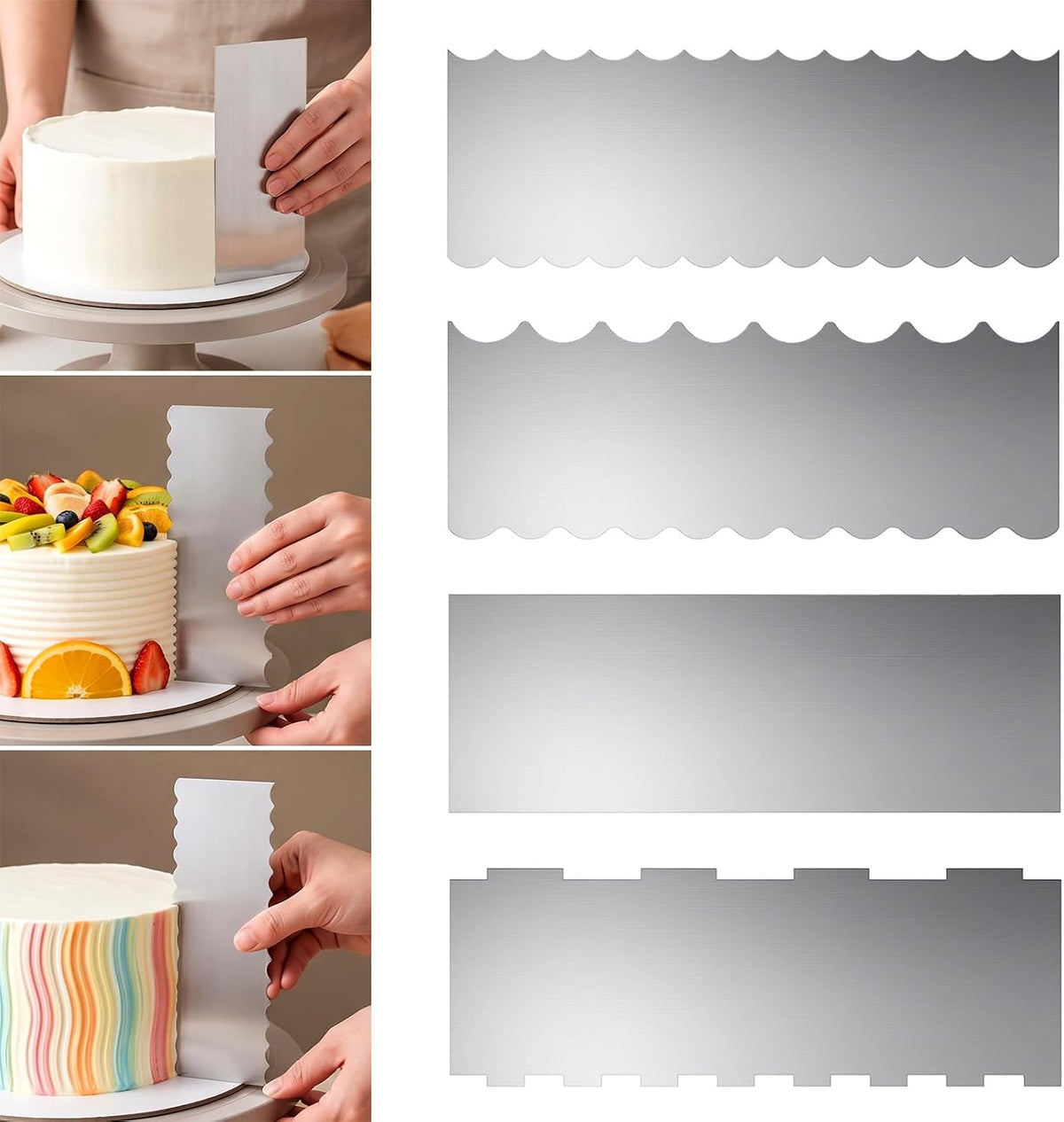 8 Pack 8.7" Stainless Steel Cake Scraper Set, Double-Sided Smoother Comb