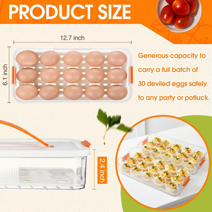 2 Pack Deviled Egg Container with Lid and Handle 2 Layer Deviled Egg Carrier for 60 Reusable Stackable Platter Clear Plastic Storage Tray for Dish Washer Party Home Kitchen Suppies