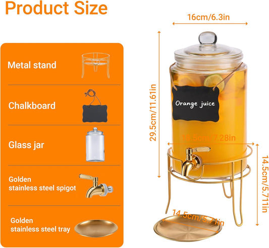 1 Pack1 Gallon Glass Drink Dispensers For Parties.Beverage Dispenser,Glass Drink Dispenser With Stand
