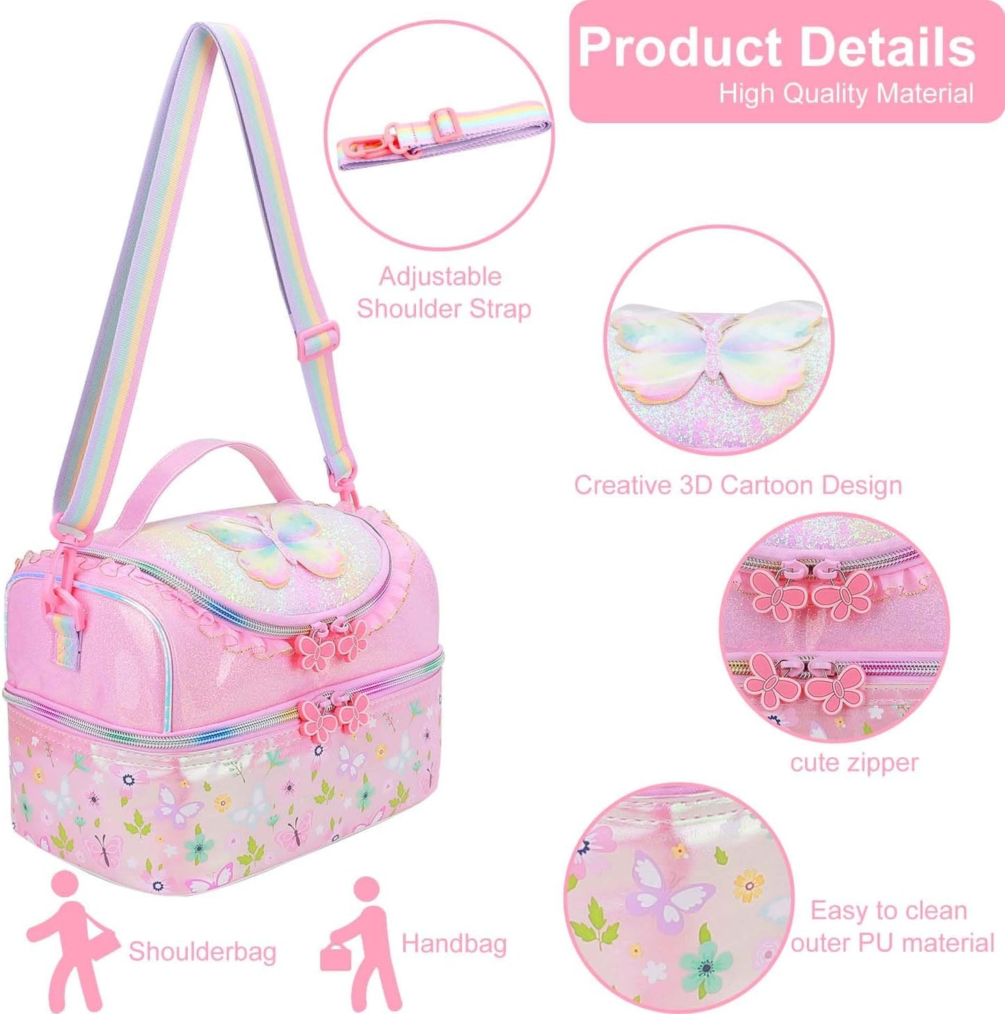RHCPFOVR Kids Lunch Bag - Double - Decker Cooler Insulated Lunch Box for Boys Girls,Washable Lunch Bag with Strap and Reusable Toddler Lunchbox for School and Daycare