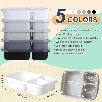 Honeydak 5 Pack Snack Containers 3 Compartment Bento Snack Boxes Divided Meal Prep Containers with Lids Reusable Adults Lunch Food Storage Box for School Work Travel(Elderberry)