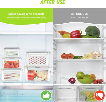 10 Pieces Fruit Storage Container for Fridge, 5 Pack Plastic Fruit Containers for Fridge with Removable Colander, Container for Fruit Berry Salad, BPA Free Kitchen Refrigerator Organizers