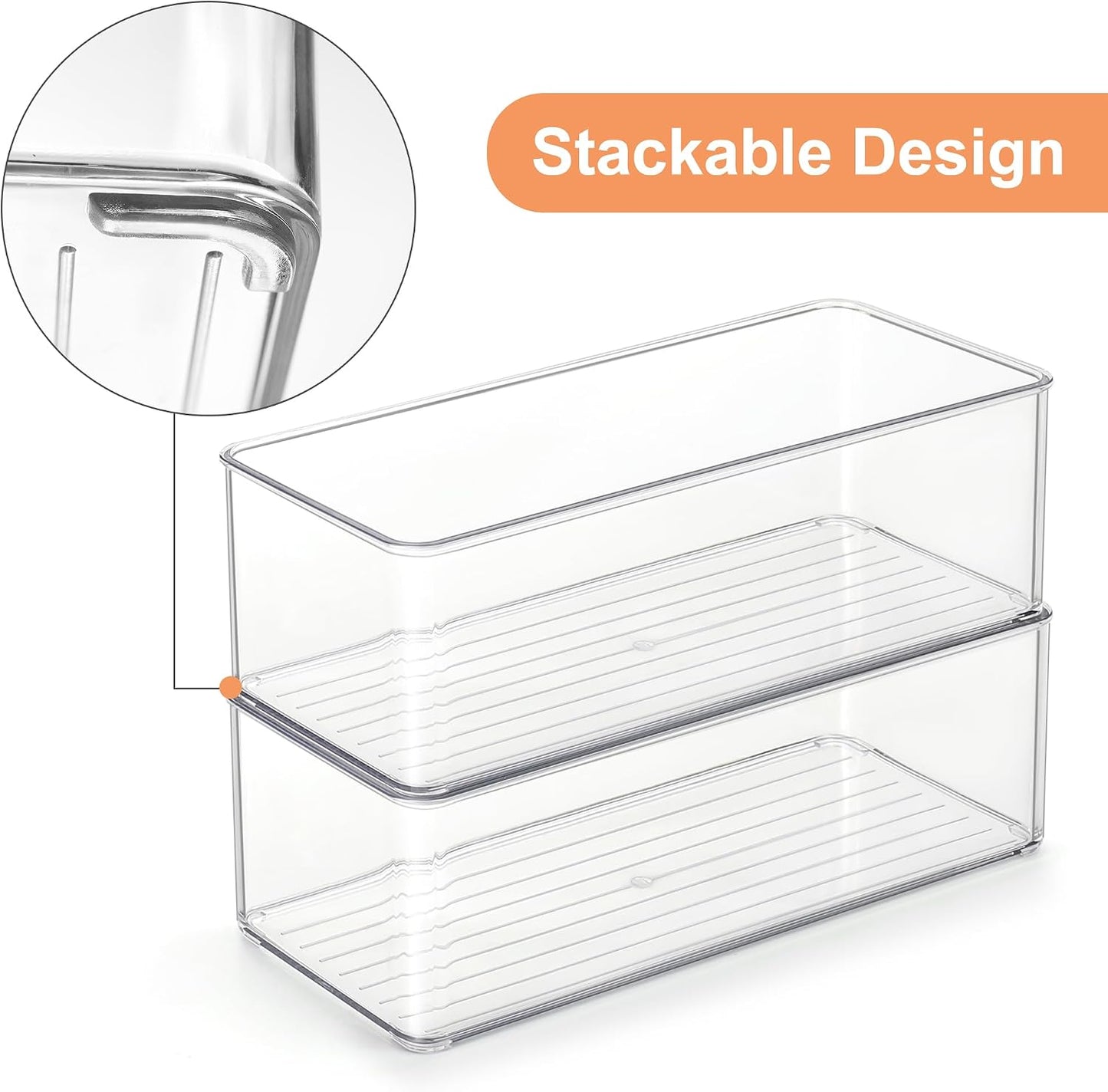 Heyuzb 8 PACK Freezer Organizer Bins Fridge Organizers and Storage Stackable Refrigerator Organizers Bins with Side Handles Clear Storage Bins for Pantry, Under Sink, Kitchen Cabinet