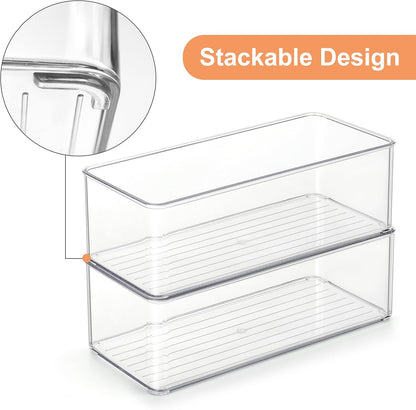 Heyuzb 8 PACK Freezer Organizer Bins Fridge Organizers and Storage Stackable Refrigerator Organizers Bins with Side Handles Clear Storage Bins for Pantry, Under Sink, Kitchen Cabinet