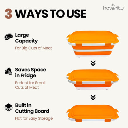 BBQ Prep Tub 2 Pack (8L+8L) - Multifunctional Collapsible Camping Cutting Board with Upgraded Locking Lid, Meal Prep Meat Storage Container Perfect for Grilling, Outdoor Cooking (Large x 2)