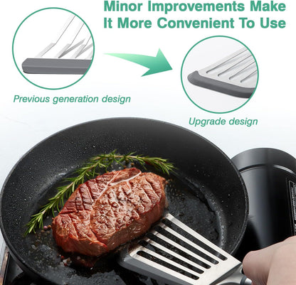 Silicone Spatula - Fish Spatula for Non Stick Frying Pan - Flexible Slotted Turner for Cooking and Flipping - Stainless Steel Egg Flipper with Silicone Edge - Heat Resistant - Dishwasher Safe