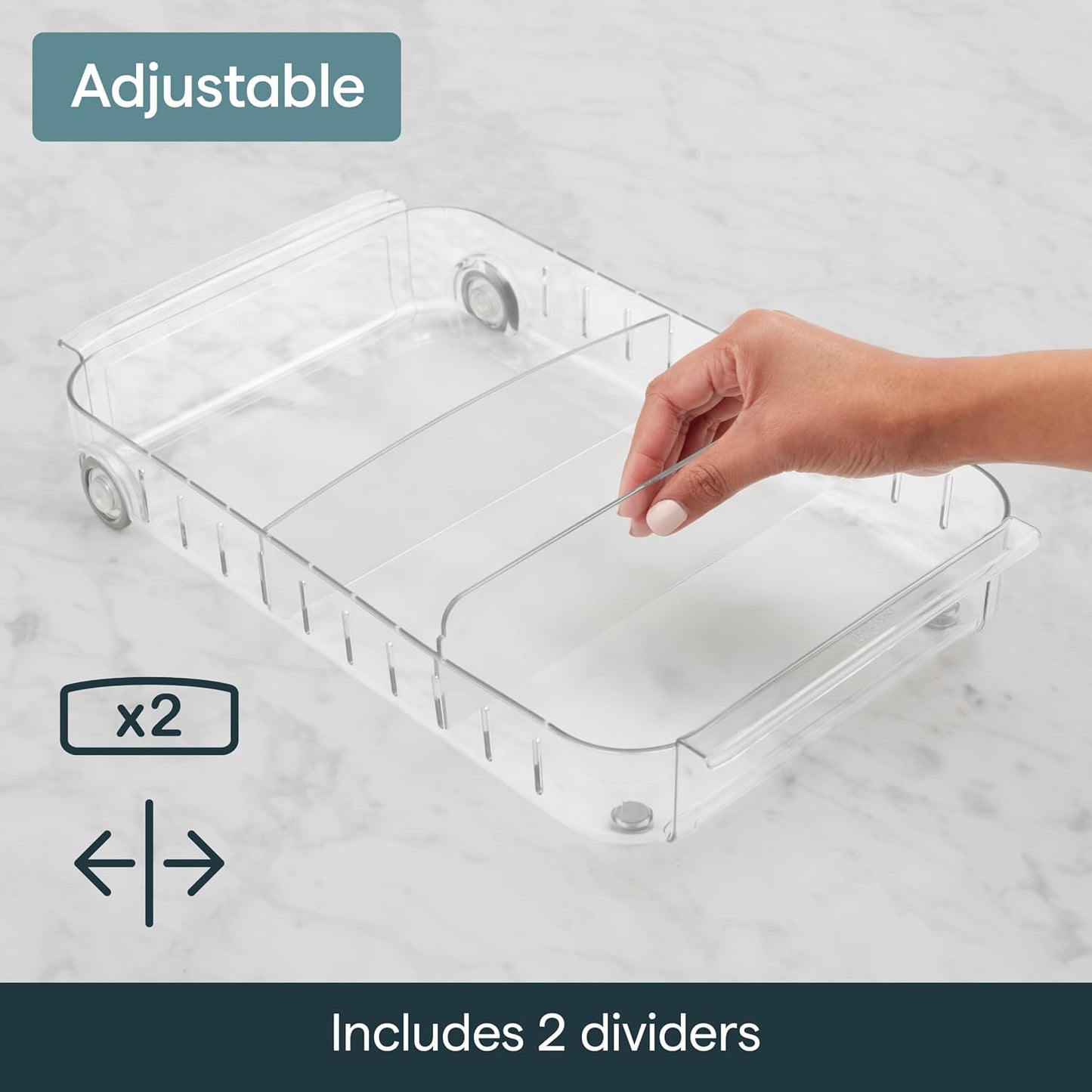 YouCopia RollOut Fridge Caddy BPA-Free Clear Rolling Refrigerator Organizer Bin with Adjustable Dividers and Handles, 9" Wide