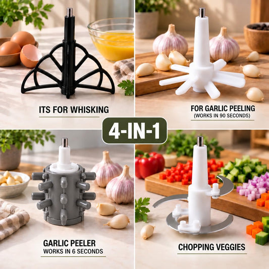 Automatic Garlic Peeler & Chopper 500W – Garlic Peeler Machine with 2L Jar & 4 Blades, Electric Garlic Crusher, Food Chopper, Meat grinder & Silicone Garlic Skin Remover Tool