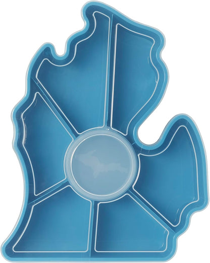 KOLORAE Michigan Serving Tray - Unique 7 Compartment Mitten State Reusable Snack Tray w/Dressing Cup. Great for Entertaining and Storage for Appetizers, Snacks, Chips & Dip