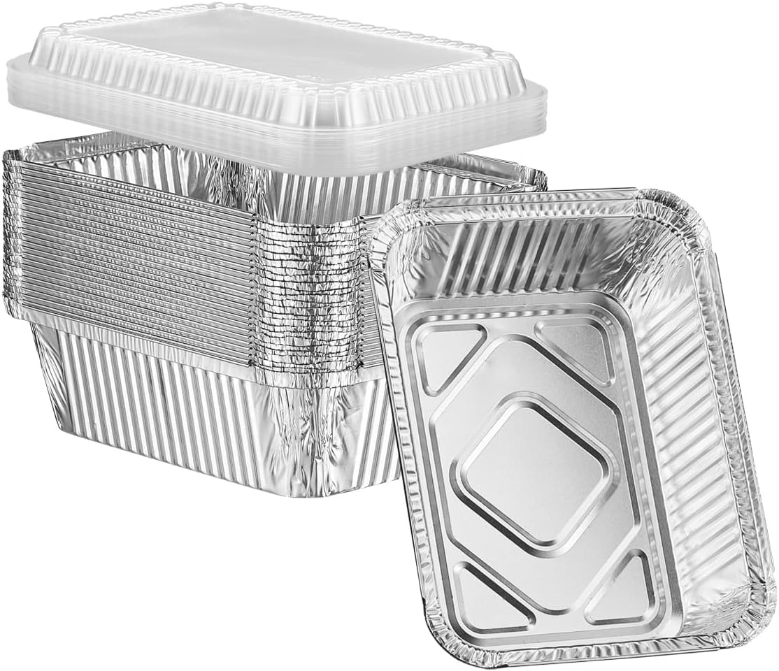 GUSTO [1 lb - 50 Count Disposable Aluminum Foil Pans with Clear Dome Lids, 5x4 Takeout Pans – Great for Baking, Cooking, Storage, and Freezing (Formerly Comfy Package)