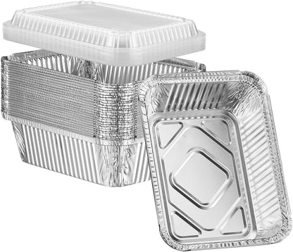 GUSTO [1 lb - 50 Count Disposable Aluminum Foil Pans with Clear Dome Lids, 5x4 Takeout Pans – Great for Baking, Cooking, Storage, and Freezing (Formerly Comfy Package)