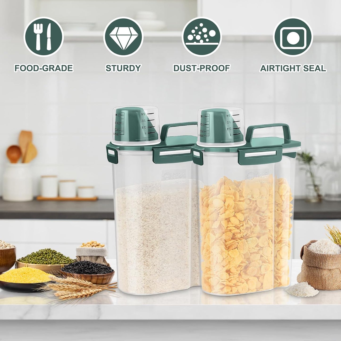 TBMax Rice Container 10 Lbs, Cereal Container Oatmeal Storage, Airtight Food Dispenser with Easy-pouring Spout & Handy Cup for Flour Grain Beans, Pet Dog Cat Bird Food Storage Container
