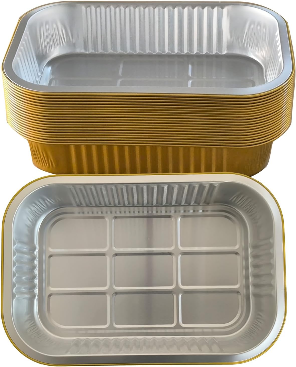 Aluminum Foil Pans with lids 10pack Heavy Duty 2LB Small foil pan 8.5"×6" Disposable, For Microwave & Oven Safe Cooking,Baking,A takeaway food container,Gold