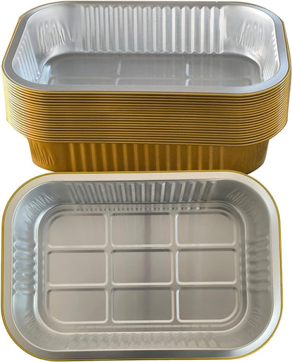 Aluminum Foil Pans with lids 10pack Heavy Duty 2LB Small foil pan 8.5"×6" Disposable, For Microwave & Oven Safe Cooking,Baking,A takeaway food container,Gold
