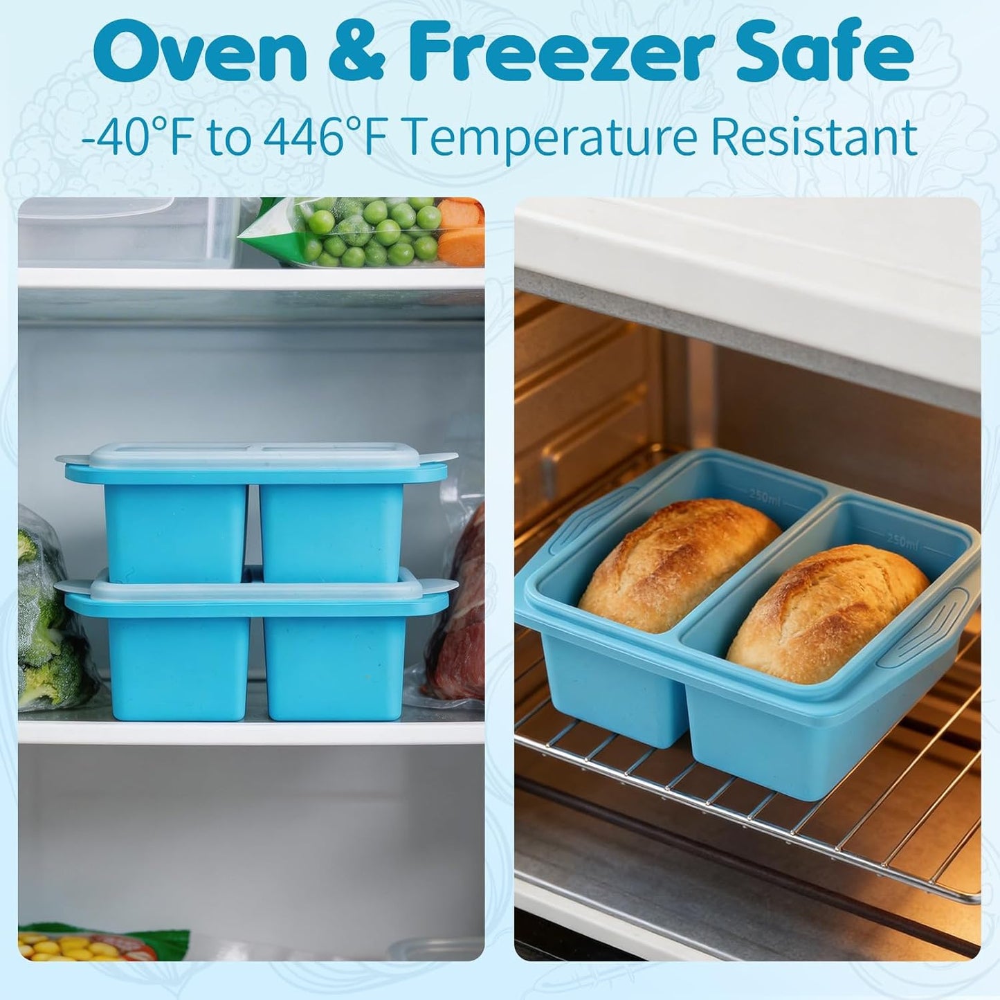 Silicone Freezer Trays with Lids, 2-Pack 1 Cup Soup Freezer Containers, Reusable Silicone Soup Molds for Meal Prep, Ice Cube Trays for Freezing Soup, Broth, Sauces & Leftovers