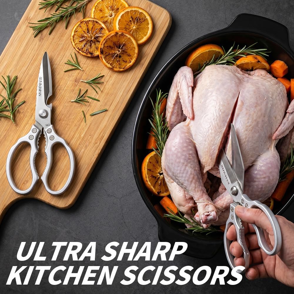 Kitchen Scissors Set Gold, Kitchen Shears, Sharp Meat Cutting Scissor Dishwasher Safe, Poultry Shear Heavy Duty, Japan Cooking Kitchen Scissors for Food Chicken Shears, Gifts for Men Women