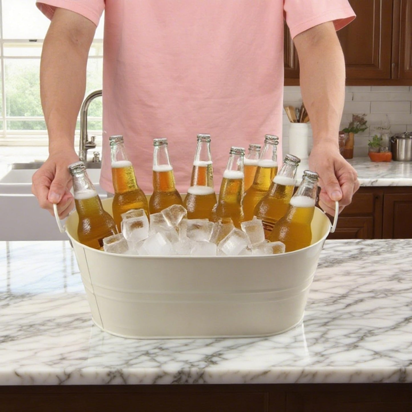 3 PCS 15.3 x 9 x 6 inches Black Metal Galvanized Tub with Handles, 3 Gallon Galvanized Beverage Tubs for Parties, Large Metal Drink Ice Buckets for Beer, Wine, Cocktails & Outdoor Events