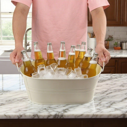 3 PCS 15.3 x 9 x 6 inches Black Metal Galvanized Tub with Handles, 3 Gallon Galvanized Beverage Tubs for Parties, Large Metal Drink Ice Buckets for Beer, Wine, Cocktails & Outdoor Events