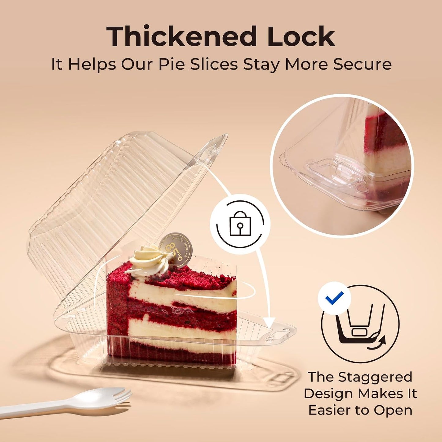 Fit Meal Prep 50 Pack Cake Slice Plastic Containers with Lids - Single 5" Clear Medium Dome Hinged Lid Cheesecake Container, Pie, Food Box, Take Out Togo Packaging for Home, Bakery and Cafe Business