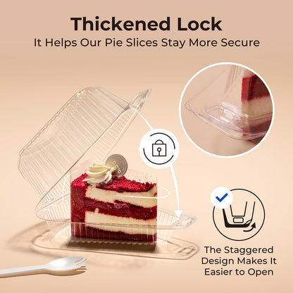 Fit Meal Prep 50 Pack Cake Slice Plastic Containers with Lids - Single 5" Clear Medium Dome Hinged Lid Cheesecake Container, Pie, Food Box, Take Out Togo Packaging for Home, Bakery and Cafe Business