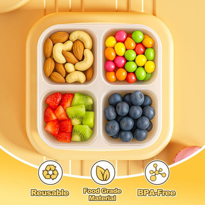 6 Pcs Snack Box Container Set, Reusable 3&4 Compartment Meal Prep Snack Containers for Adults Kids Toddler, BPA-Free Divided Lunchable Container for School, Work and Travel (Transparent Lids)