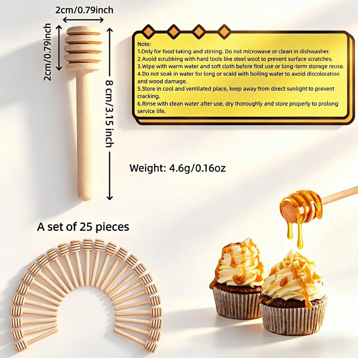 Natural Wood Honey Dippers - 25 Pcs 3" Mini Honey Sticks with Deep Grooves for Easy Drip, Stir & Collect Honey, Syrup, Jam - Reusable Eco-Friendly Honey Spoon for Jar, Wedding Party Gift