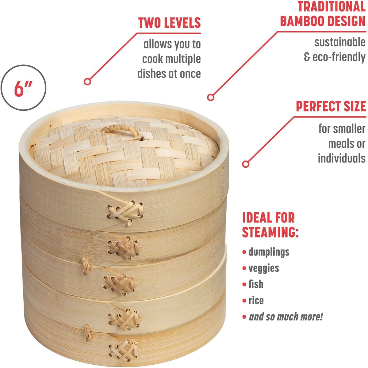 Joyce Chen 2-Tier Bamboo Steamer Baskets, 10-Inch