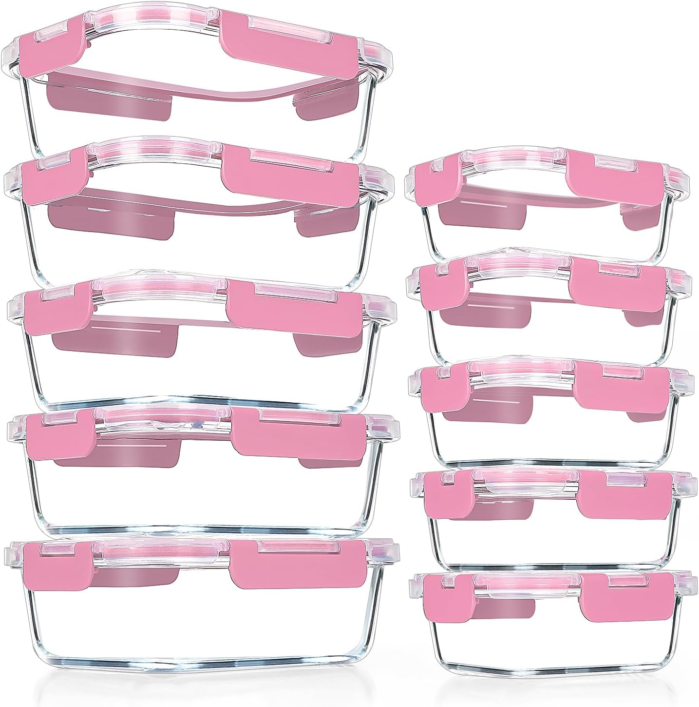 VERONES 10Pack Glass Meal Prep Containers, Airtight Glass Lunch Containers,Stackable Glass Food Storage Containers Set with Lids,Exclusive of BPA, for Microwave,Oven, Freezer&Dishwasher Friendly,Green