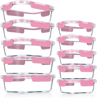 VERONES 10Pack Glass Meal Prep Containers, Airtight Glass Lunch Containers,Stackable Glass Food Storage Containers Set with Lids,Exclusive of BPA, for Microwave,Oven, Freezer&Dishwasher Friendly,Green