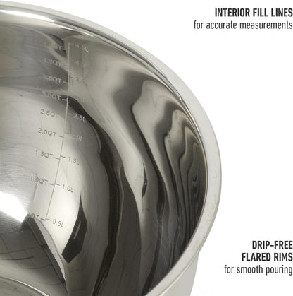 Calphalon Mixing Bowl Set, Stainless Steel Mixing Bowls With Lids, 3-Piece Stainless Steel Mixing Bowls with Glass Lids & Non-Slip Silicone Base, Prep and Storage Bowls Dishwasher Safe