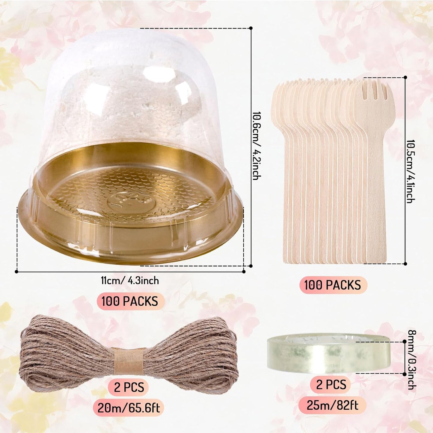 Whaline 50 Sets Disposable Individual Charcuterie Cup Clear Plastic Round Cake Boxes with Dome Lids Mini Wooden Spork Rope for Outdoor Snack Packing Open Houses Gatherings Wedding Party Event