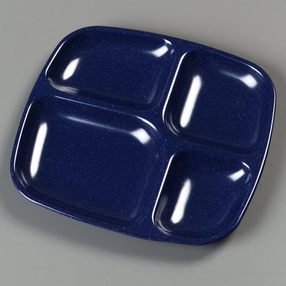 Carlisle FoodService Products Melamine Lunch Tray with 4 Compartments, Right Handed Cafeteria Tray with Divided Compartments for Food, 10" x 9.75", Dark Blue