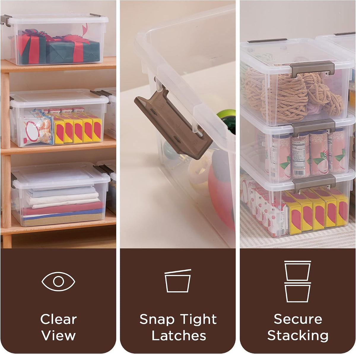 Citylife 6Packs 7.8Qt Plastic Storage Bins with Lids, Clear Organizer | Stackable totes Containers for Craft Supplies, Documents,Garage,Toys,Office and Classroom