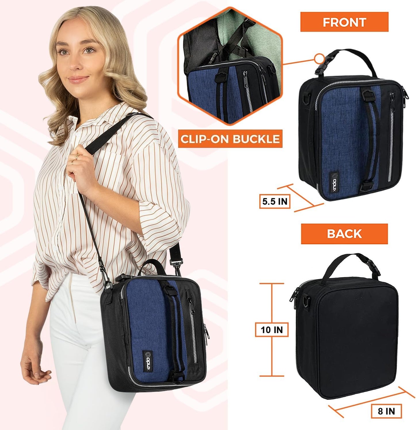 opux Insulated Lunch Box for Men Women Adult, Compact Lunch Bag for Kids Boy Girl Teen, Soft Lunch Cooler Bag for Work School, Leakproof Lunchbox Lunch Pail with Clip-on Buckle, Grey Flowers