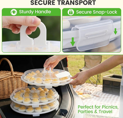 HANSGO Deviled Egg Containers with Lid, Deviled Egg Platter Carrier Holder Trays with 22 Slots for Holiday Party and Home Kitchen, Green