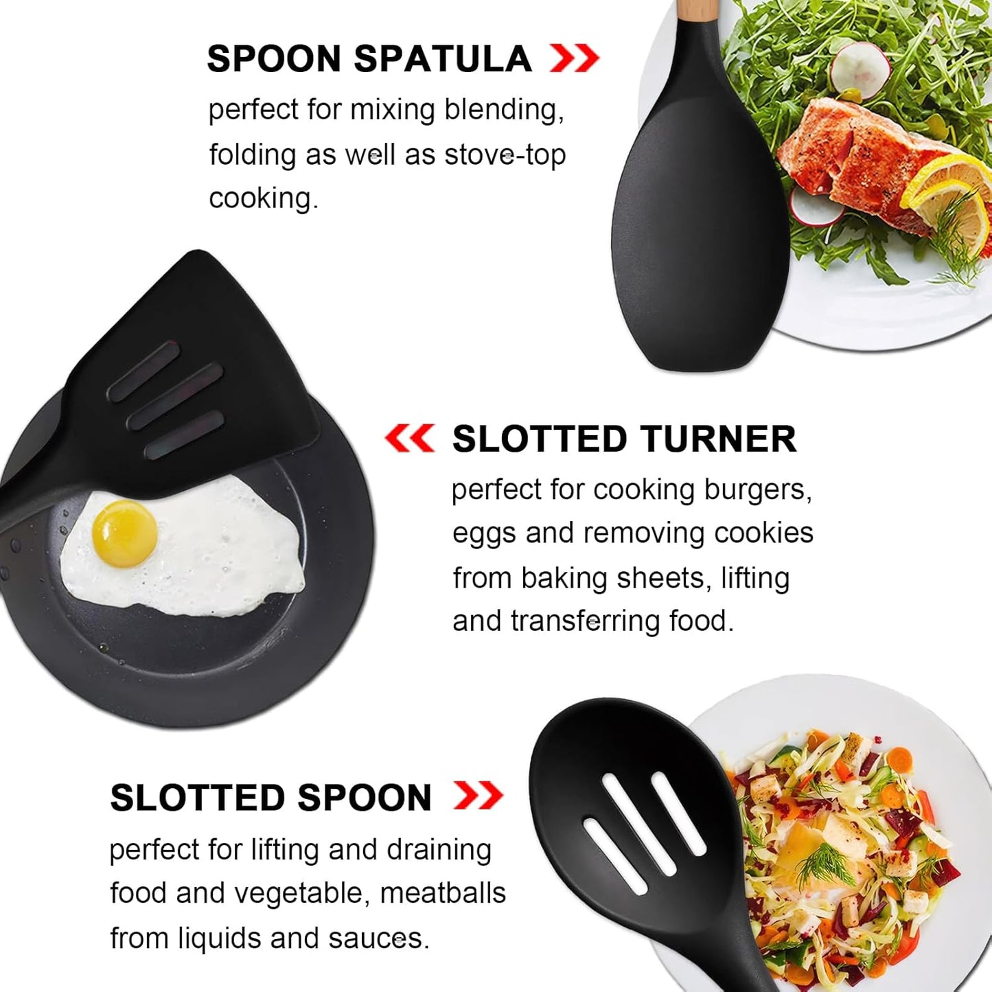 Kitchen Cooking Utensils Set, 6Pcs Silicone Kitchen Utensils Set Spatula Spoon Soup Ladle Turner, Heat Resistant Wooden Handle Silicone Cooking Gadgets for Nonstick Cookware & Baking BPA FREE