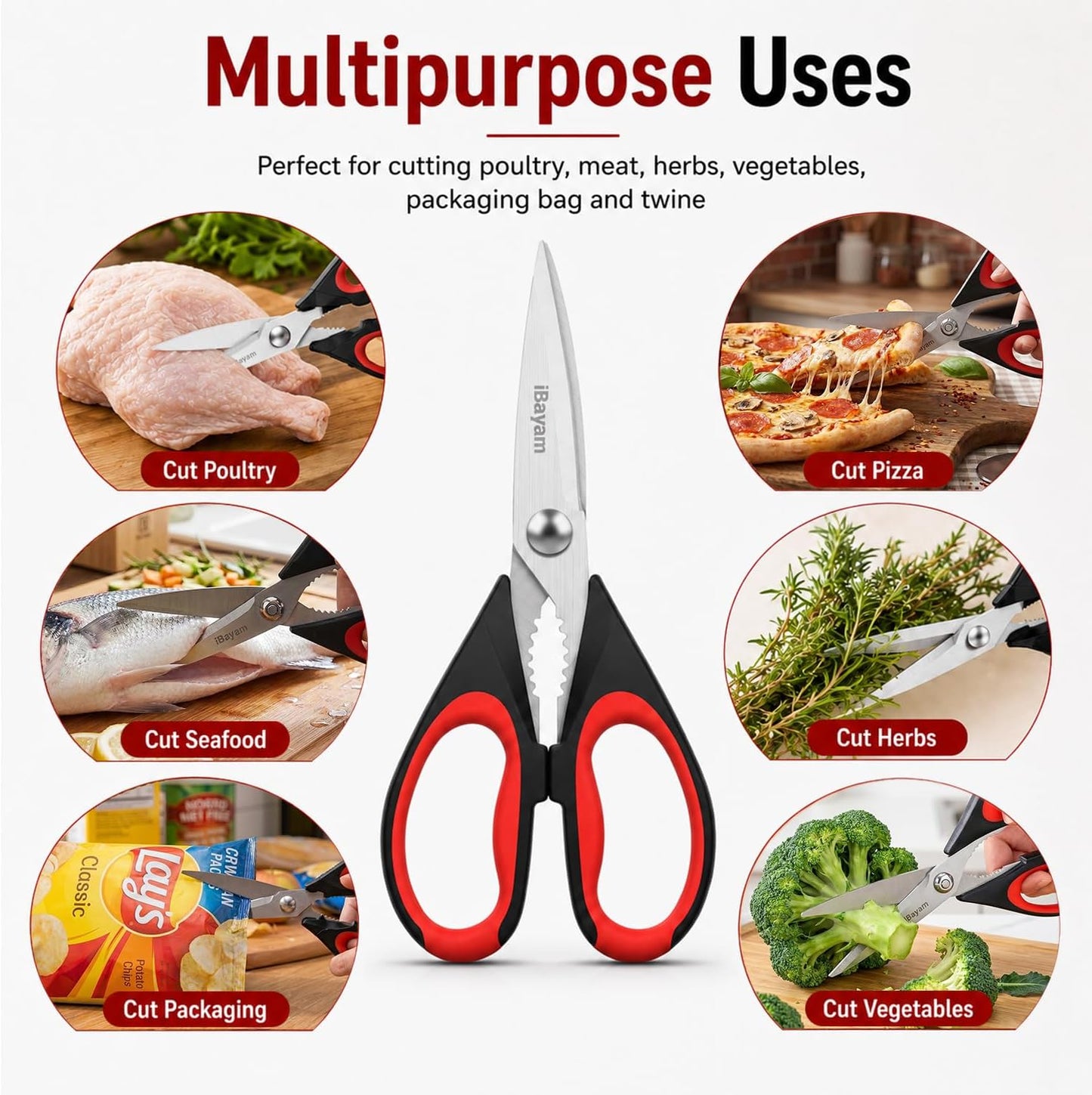 iBayam 2 Pack All Purpose Kitchen Shears Heavy Duty - Stainless Steel Kitchen Scissors With Protective Sheath, Soft Comfort-Grip Handle, Food & Meat Scissors, Home, Kitchen, Dining Utility Gadgets