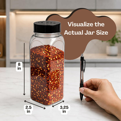 Pride Of India 32 Fl Oz Clear Spice Jar with Dual Opening Lid | Food Grade PET Plastic Oblong Jar | Reusable Organizer for Spices, Herbs, Coffee, Nuts, Snacks & Pet Treats | | 3-4 Cup Capacity