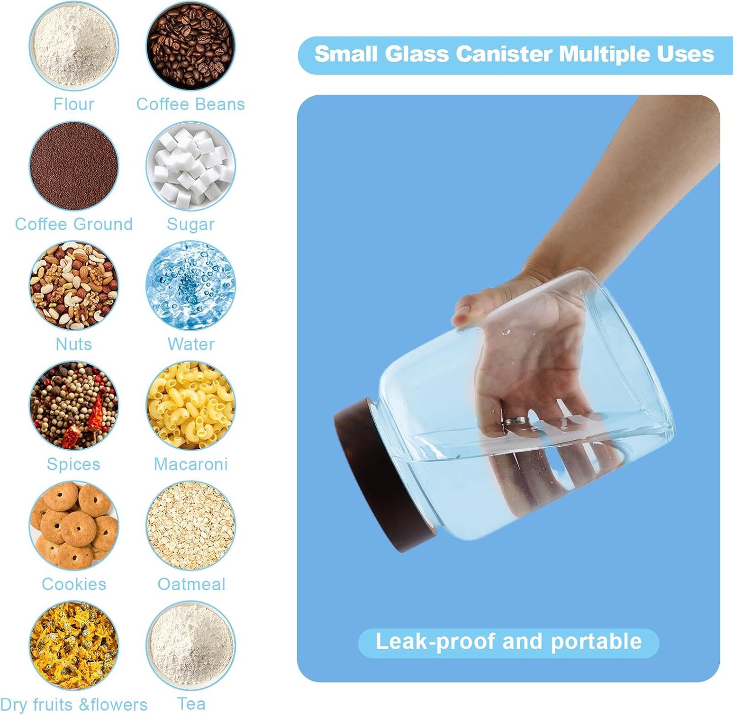 6 pc Glass Spice jars Glass Jars with Screw Lid 5 oz Acacia Wood Glass Herb Sugar Coffee Bean Ground Container Food Storage Canister for Candy Pantry Tea Seasoning Meal Prep Snack (6*150ml(5oz))