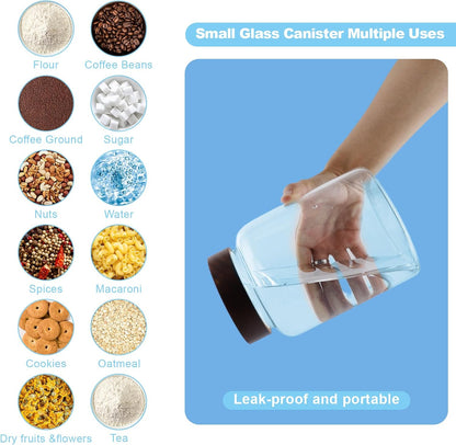 6 pc Glass Spice jars Glass Jars with Screw Lid 5 oz Acacia Wood Glass Herb Sugar Coffee Bean Ground Container Food Storage Canister for Candy Pantry Tea Seasoning Meal Prep Snack (6*150ml(5oz))