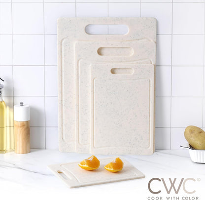 COOK WITH COLOR Non-Slip Cutting Board Set – Kitchen Essentials with Easy Grip Handle for Meat, Veggies, and Fruits, 3 Cutting Boards, Speckled White