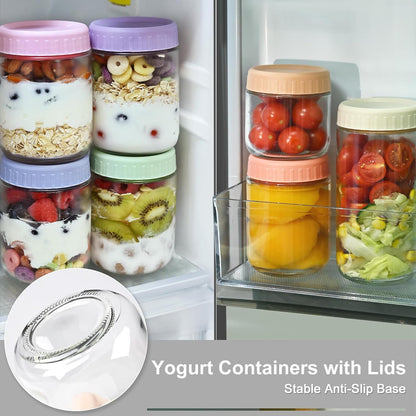 Overnight Oats Containers with Lids, 10oz Wide Mouth Mason Jars with Lids, 9 Pack Glass Jars with Airtight lid for Chia Pudding Yogurt Salad, Meal Prer Oatmeal Jars, Pink