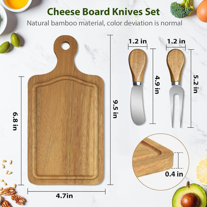 AZEAM 12 Sets Baby Bridal Shower Prizes for Game Winners, Bamboo Mini Cheese Board Set with Knife Fork and Present Box, Small Charcuterie Board Bulk for Party Wedding Guests Present