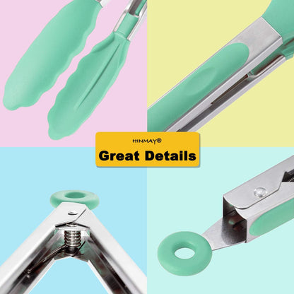 HINMAY Stainless Steel Kitchen Tongs 9-Inch Cooking Tongs, Set of 3